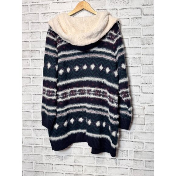 CJ Banks 1X Hooded Open Front Fuzzy Cardigan Sweater Knit Multicolor - Picture 7 of 7